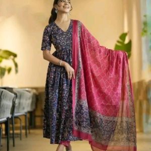Women Printed Anarkali Kurta and Pant set With Dupatta