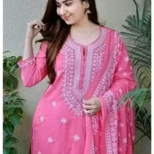 Womens Rayon KURTI & PANT & DUPATTA SET/