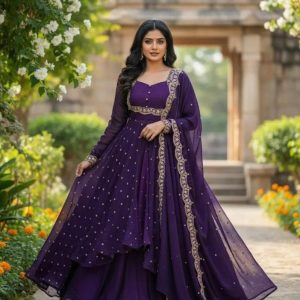 Embroidered georgette anarkali suit for women – front view