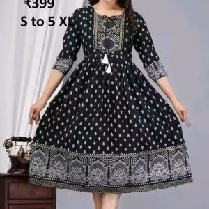 Black Booti Rayon Printed Kurti for Women