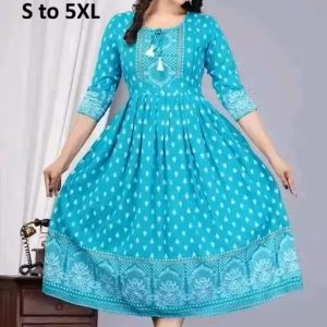Blue Rayon Slub Kurti for Women