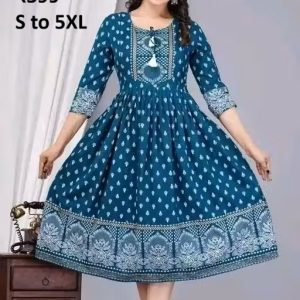 Teal Booti Rayon Printed Kurti for Women