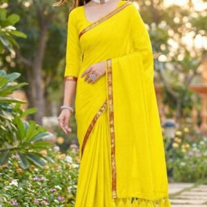 Plain Jari Border Mui Cotton Saree with Funka and Running Blouse