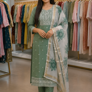 elegant sage embroidered salwar suit