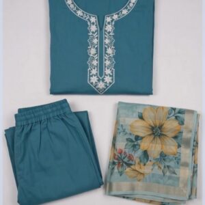 teal blue plus size 3 piece suit set with lining embroidered