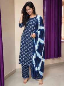 bottle soft cotton 3 piece salwar set tie & dye dupatta