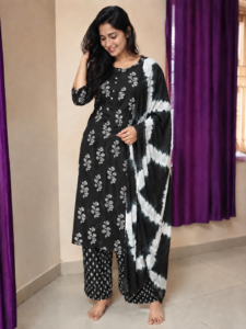 bottle soft cotton 3 piece salwar set tie & dye dupatta