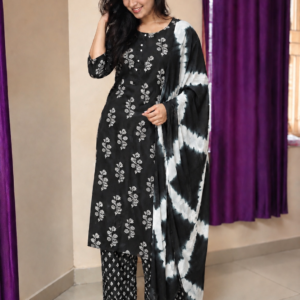 bottle soft cotton 3 piece salwar set tie & dye dupatta