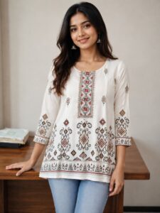 Jaipur Print Pure Cotton Short Kurti with Polka Dots - Size 38-48 - Flipstock Fashion Store Kerala