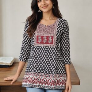 Jaipur Print Pure Cotton Short Kurti with Polka Dots - Size 38-48 - Flipstock Fashion Store Kerala