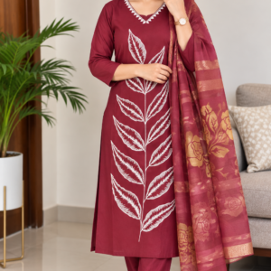 Maroon Printed Kurta Set with Designer Dupatta