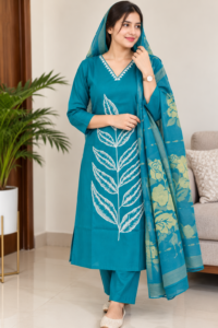 Teal Blue Embroidery Kurta set